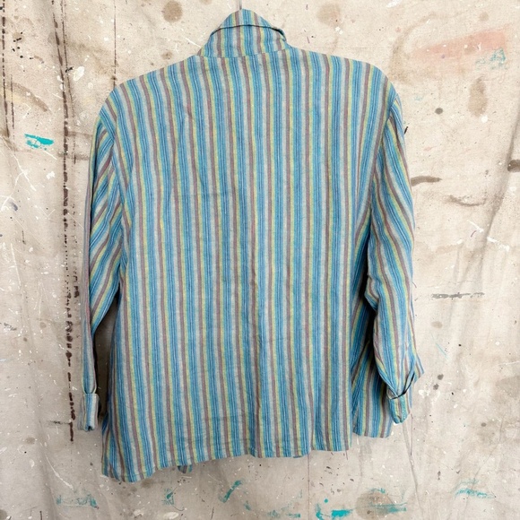 Flax Linen Button Up Striped Jacket - Picture 3 of 3